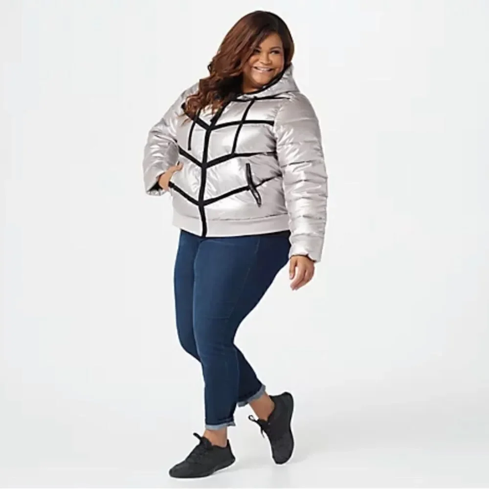 Zuda Quilted Pearlized Puffer Jacket with Hood